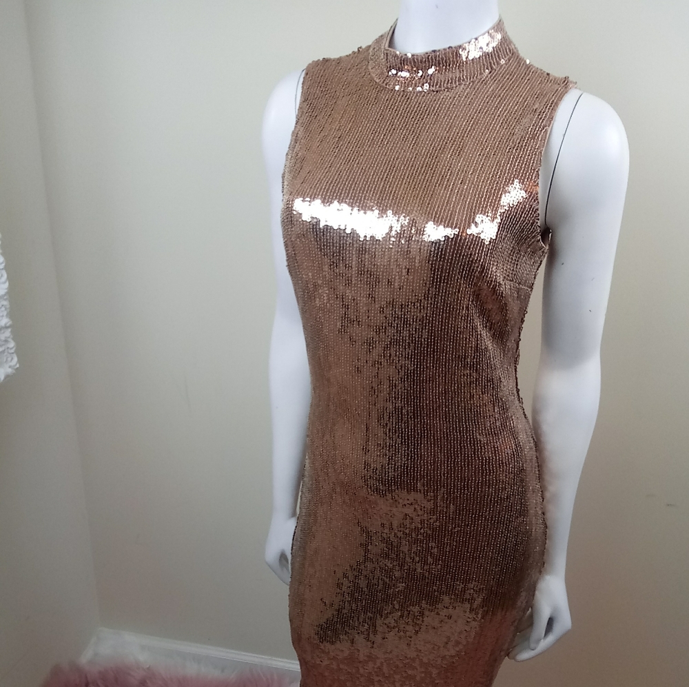 Rose gold sequin midi dress - NEW